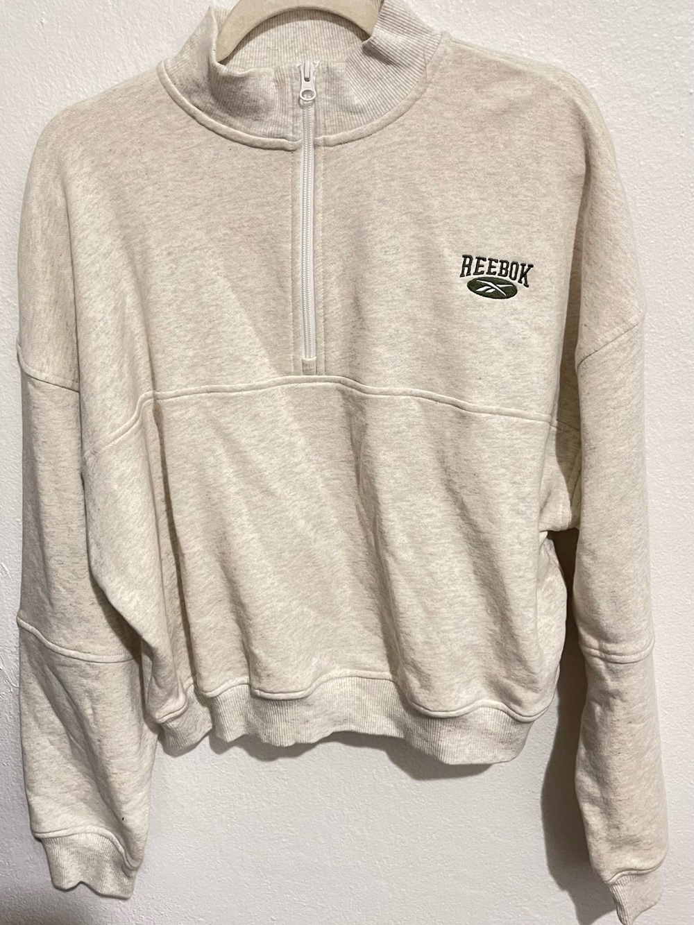 Reebok Cream Half-Zip Cowl Neck Sweatshirt